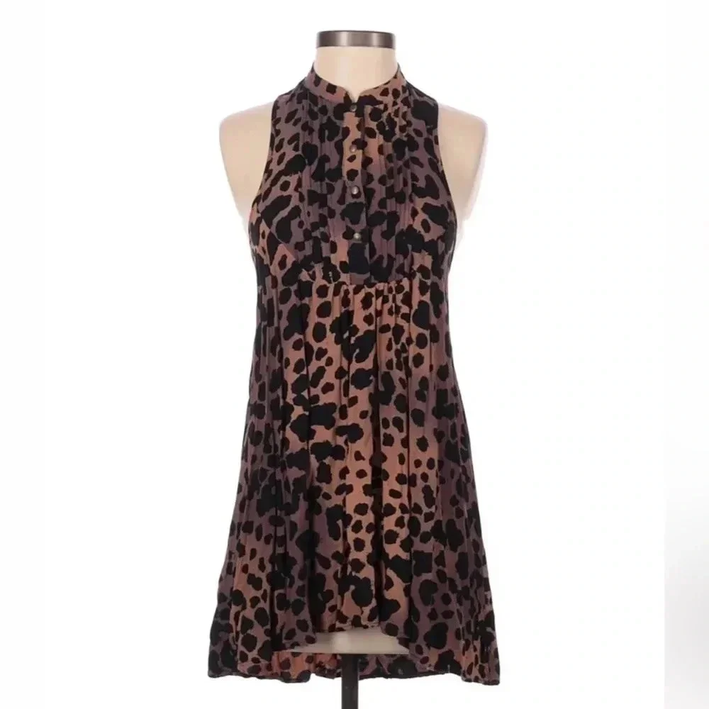 Vans | Chic Punk Leopard Print Button Down Razor Back High Low Blouse Size XS - Picture 2 of 3